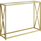 42" Console Table in Gold Metal & Tempered Glass